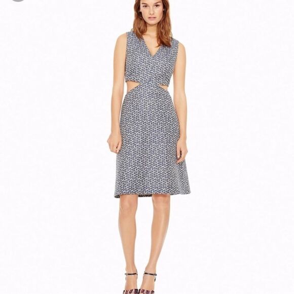Tory Burch Sateen Jacquard Cut-out Dress Size 4 - Picture 1 of 8